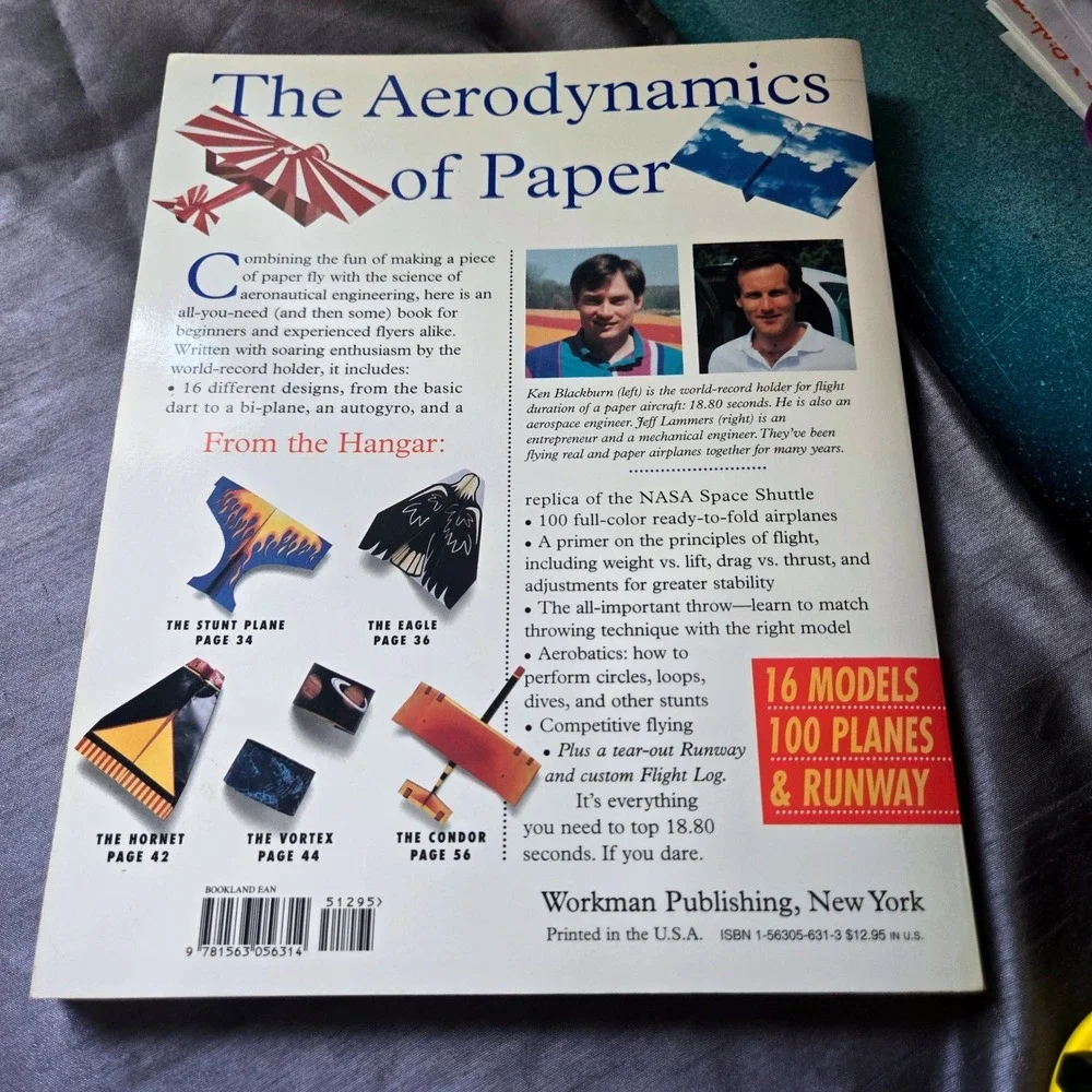 The World Record Paper Air Plane Book Ken‎ Blackburn Jeff Lammers 1994 Workman